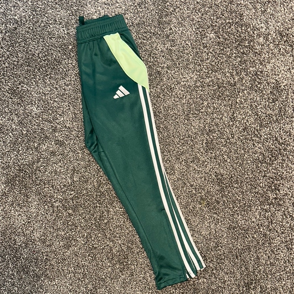 Adidas Kids Dark Green Joggers with White Stripes
